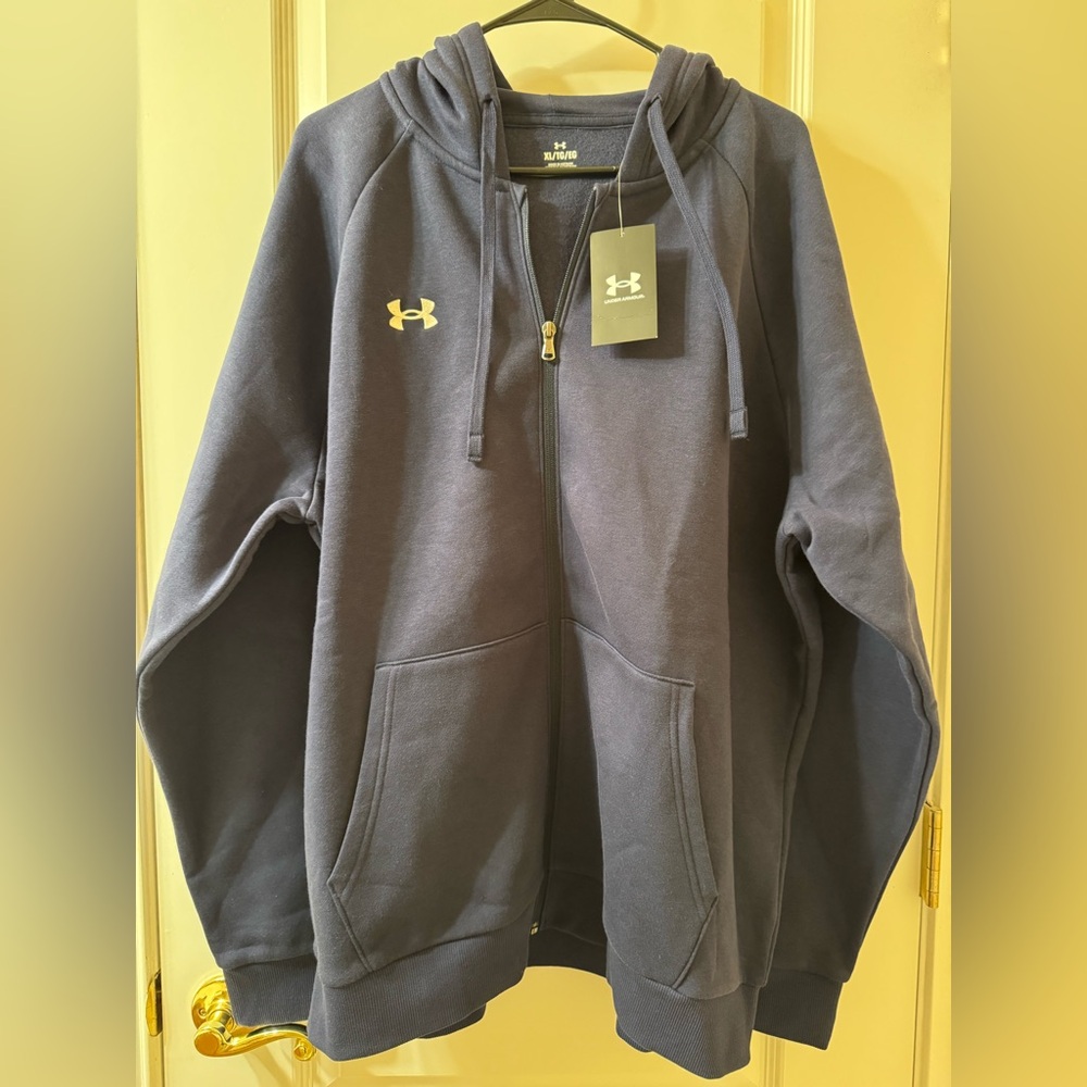 NWT Under Armour ColdGear Rival Fleece Fitted Full Zip Hoodie Navy Blue Men's XL